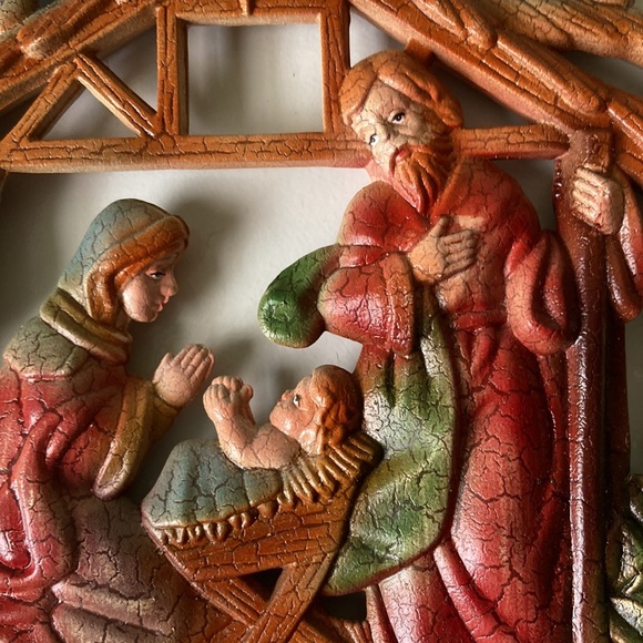 Vintage 60s 70s Christmas ornament double sided manger nativity scene - Picture 4 of 12